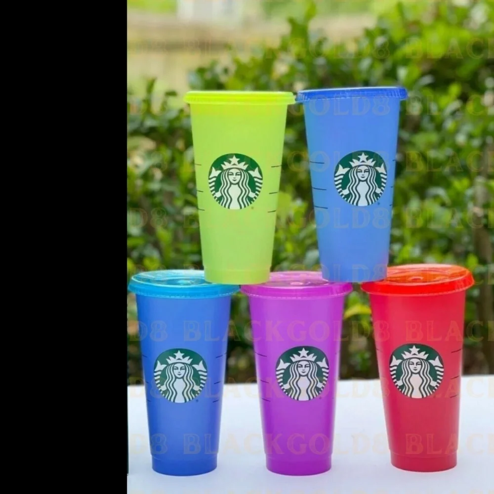 New set of 5 Starbucks Color Changing Cups w Straws & Lids - Picture 1 of 2